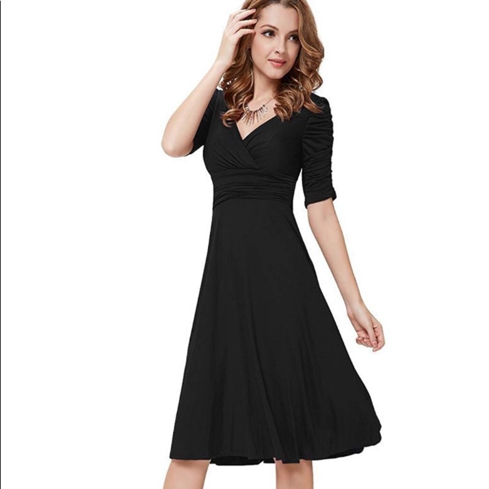 Women's Deep V Neck Waist HalfBubble Sleeves Dress